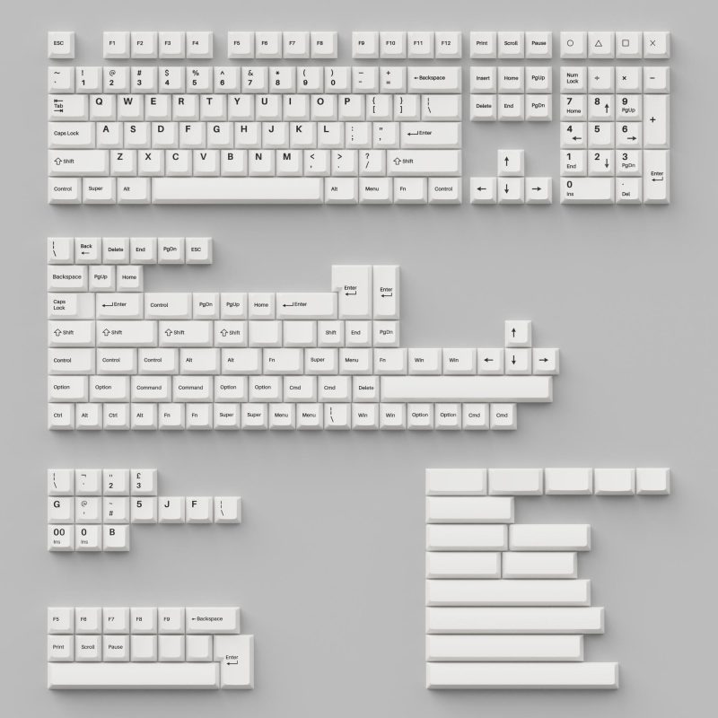 Капачки за механична клавиатура Keychron Cherry Profile Double - Shot PBT Full Set 219 Keycaps - Black on White - Image 3
