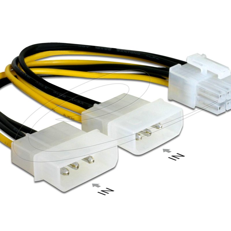 Delock Кабел PCI Express захранване 8 pin към 2 x 5¼“  за видео-карти, 12V, 15 см,  82397