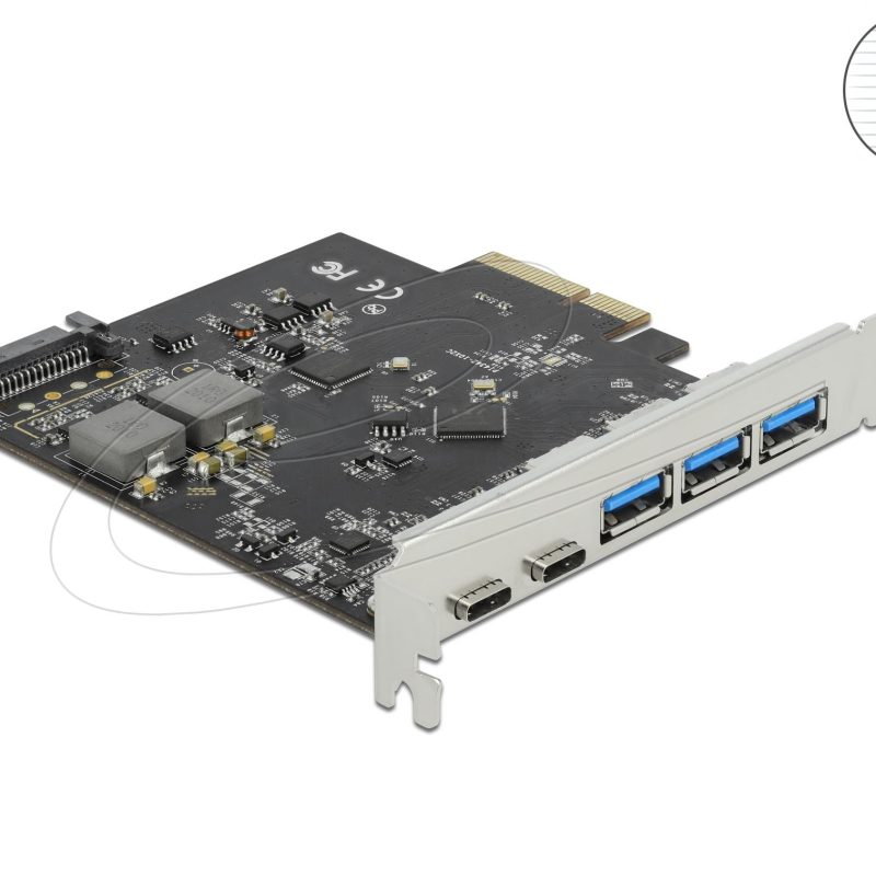 Мрежова карта Delock PCI Express x4 Card to 2 x USB Type-C™ + 3 x USB Type-A - SuperSpeed USB 10 Gbps
