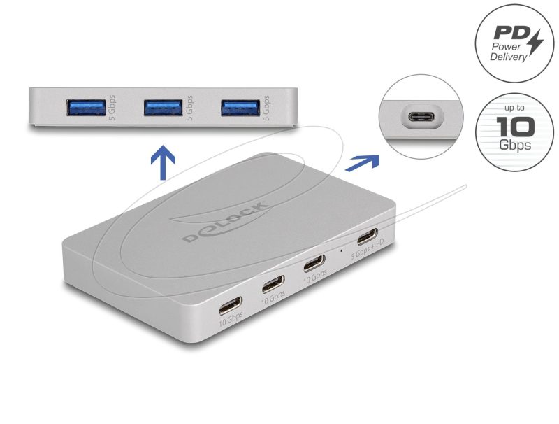 Delock Хъб USB-C, 7 порта, 3x USB-A 5 Gbps,  3x USB-C, 1xUSB-C PD 85 W - Image 2