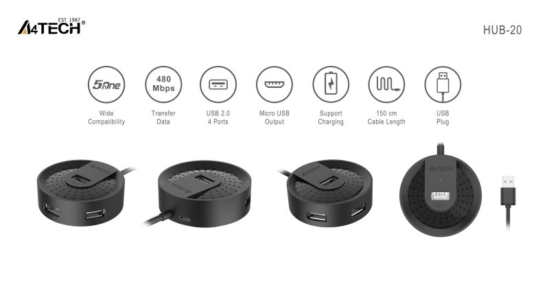 USB хъб A4tech HUB-20, 4 портов, USB 2.0 - Image 4