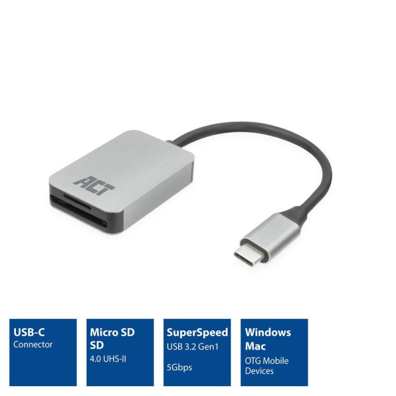 Четец за SD / micro SD карти ACT AC7056, SDXC, USB-C - Image 2
