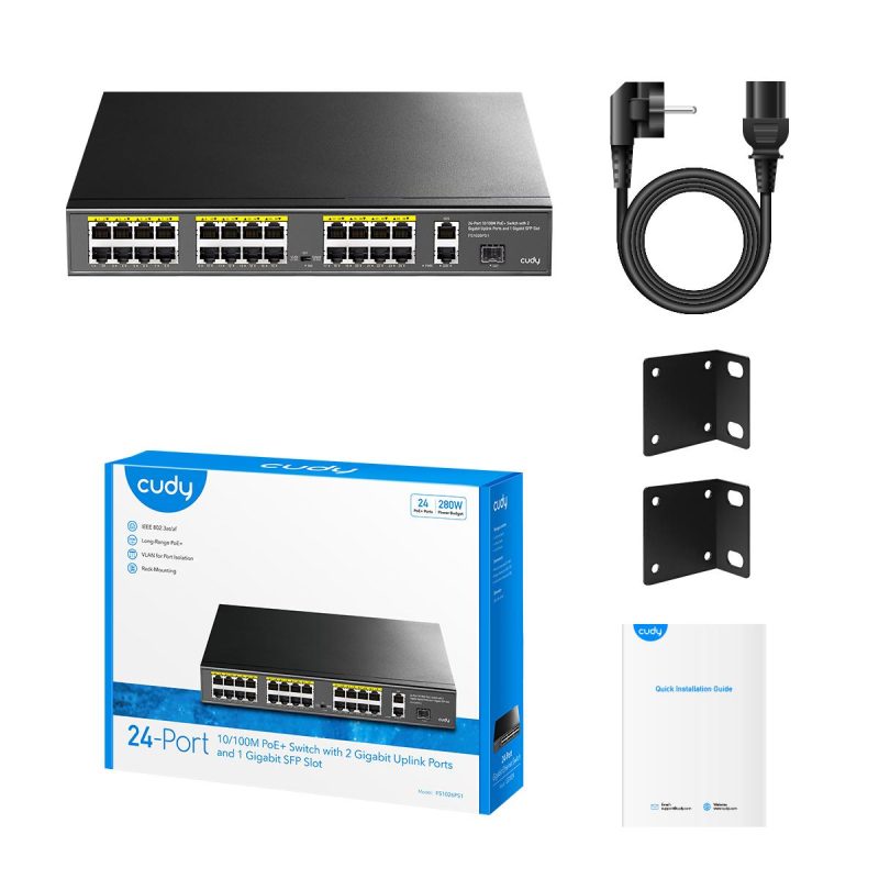 Суич Cudy FS1026PS1, 24 x 10/100 PoE+ Switch 2 x Gigabit порта, 1 x SFP Slot - Image 4