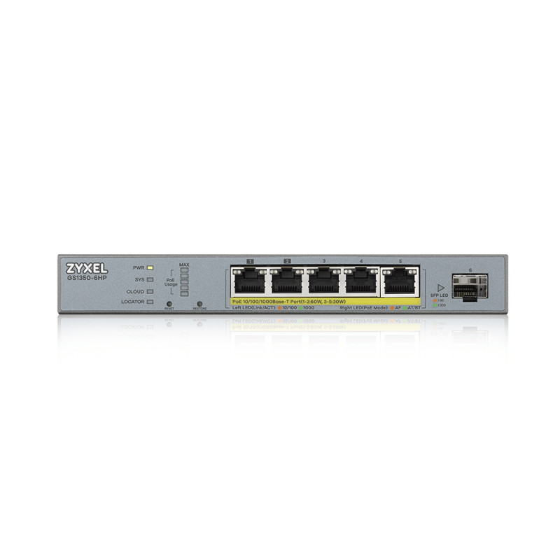 Суич ZyXEL GS1350-6HP, 6-портов, Gigabit, Управляем, PoE 60W - Image 2