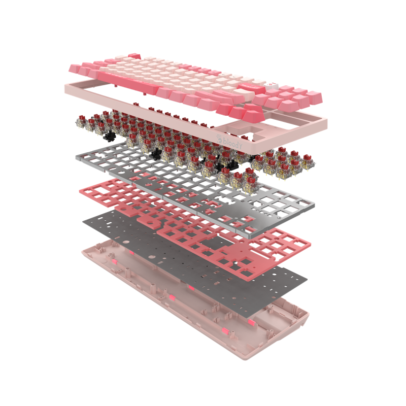 А4tech Геймърска механична  клавиатура Bloody Energy Pink S87 BLMS TKL RGB Backlit red switch , USB - Image 3