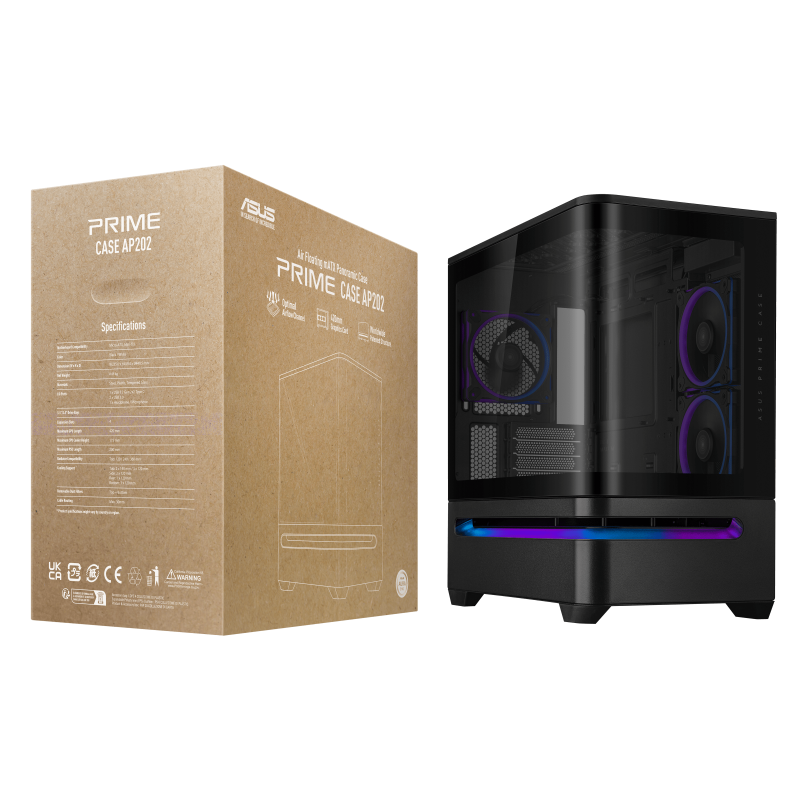 Кутия ASUS Prime AP202 ARGB mATX + 3 ARGB Вентилатора - Black - Image 18