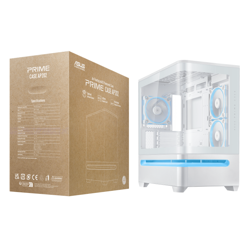 Кутия ASUS Prime AP202 ARGB mATX + 3 ARGB Вентилатора - White - Image 17
