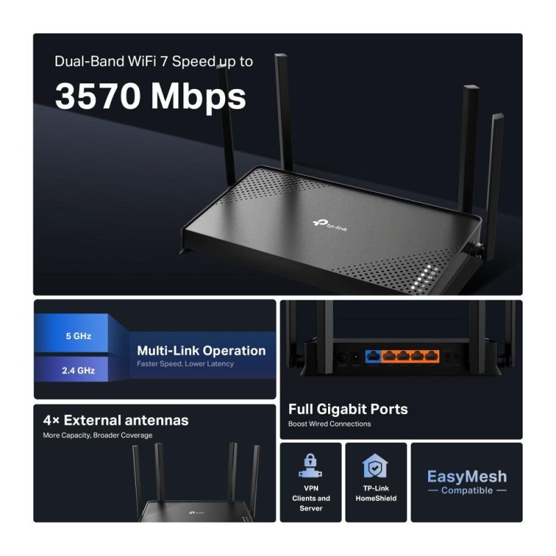 Безжичен рутер TP-Link Archer BE220 Dual-Band Wi-Fi 7 - Image 4