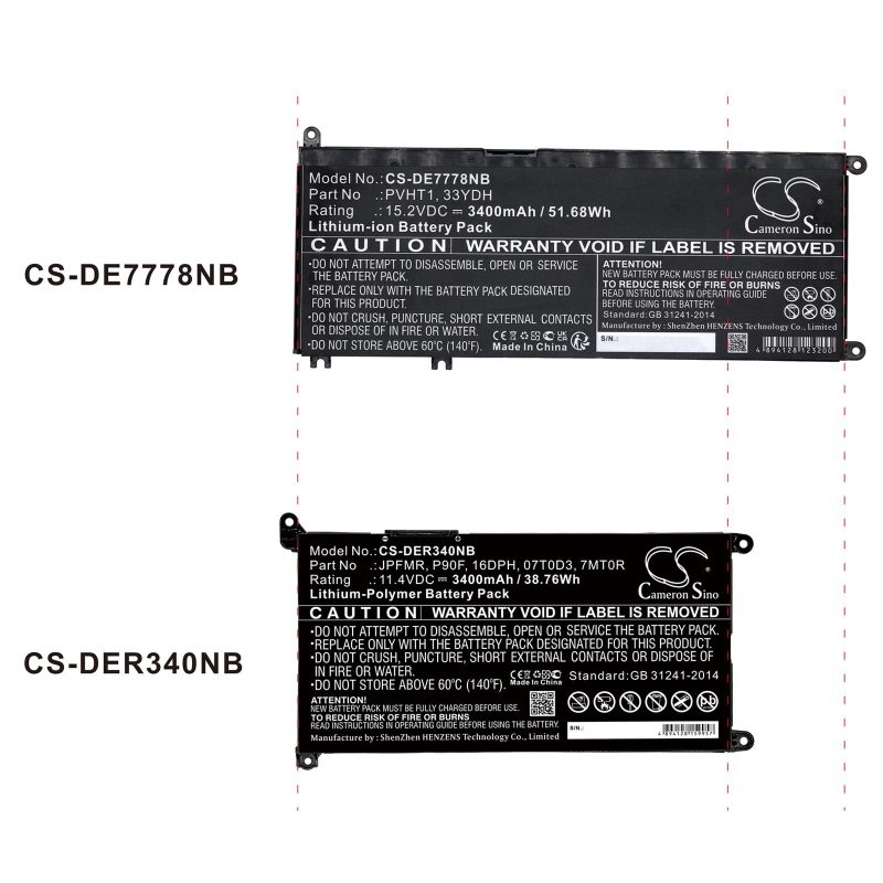 Батерия  за лаптоп  Dell Inspiron13MF Pro-D1508TS, Inspiron 14 5485, Vostro 15 5581, 01VX1H 11,4V 3400mAh CAMERON SINO - Image 5