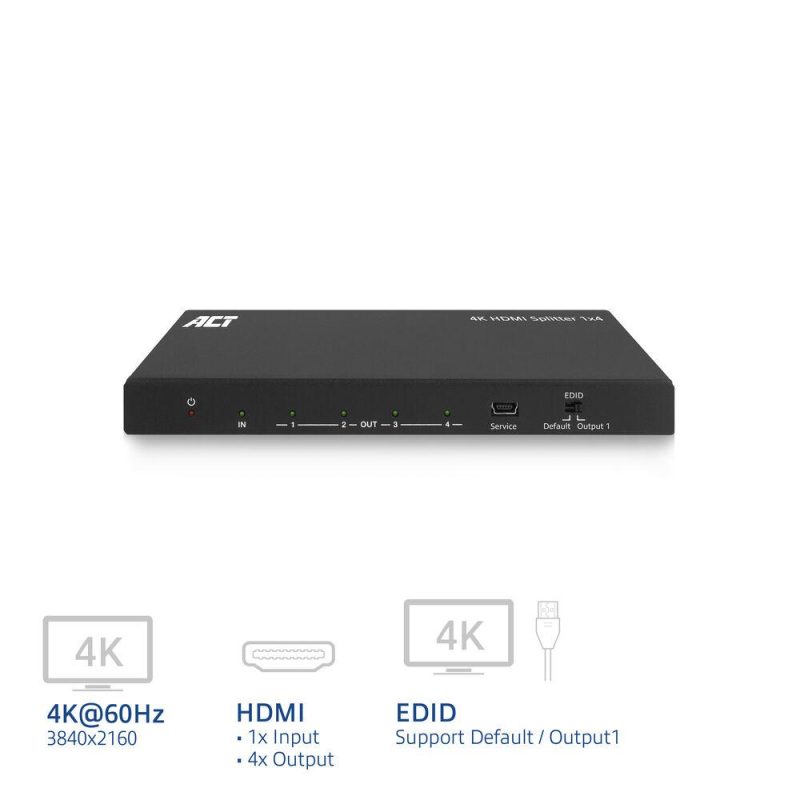 ACT HDMI Сплитер AC7832 4К HDMI сплитер, 1 вход.4 HDMI изхода - Image 2