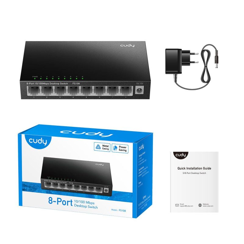 Суич Cudy FS108, 8-портов 10/100 Mbps RJ 45, Метален корпус, Черен - Image 3