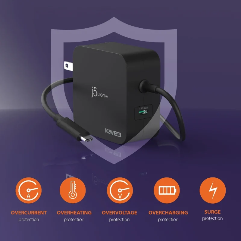 j5create JUP25102V Зарядно 220V-  GaN 102W  USB-C 2порта- за лаптопи, таблети, телефони - Image 6