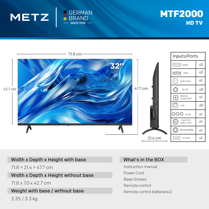 METZ Телевизор 32" LED HD TV 1366x768, 2x10W - Image 3
