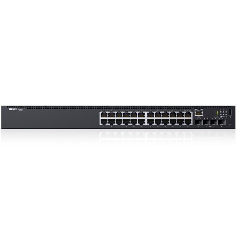 Dell Networking N1524, 24x 1GbE + 4x 10GbE SFP+ fixed ports, Stacking, IO to PSU airflow, AC