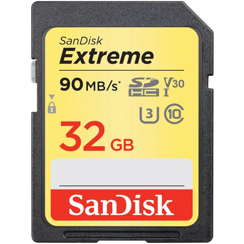 SanDisk Extreme SDHC Card 32GB 90MB/s V30 UHS-I U3;