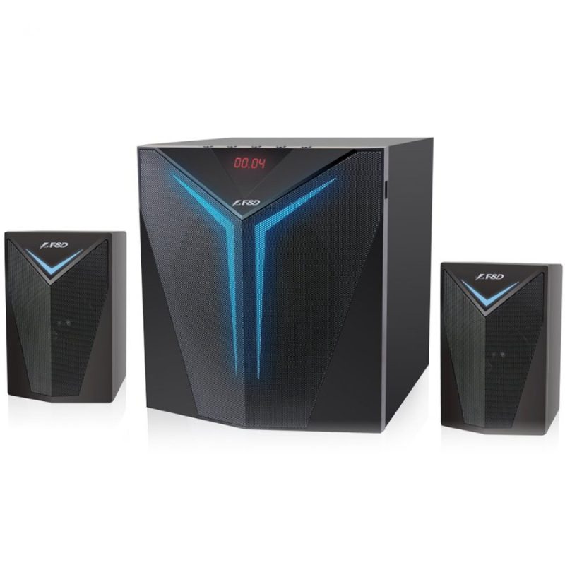 F&D F560X 2.1 Multimedia Speakers, 56W RMS (14Wx2+28W), 2x4'' Satellites + 6.5'' Subwoofer, BT 4.0/NFC/AUX/USB/FM/Multi-color LED/LED Display/Remote Control/Wooden/Black