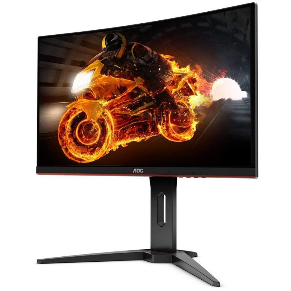 AOC Monitor LED C24G1 Curved Gaming (24“, 16:9, 1920x1080, VA, 144Hz, 250 cd/m², 3000:1, 80M:1, 1 ms, 178/178°, VGA, 2xHDMI, DP, Audio OUT, Tilt: -5/+35°, Swivel, Tilt, H. Adjust, VESA, Ergonomic, Borderless, 1500R curvature) Black-Red, 3y