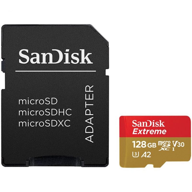 SanDisk Extreme microSDXC 128GB + SD Adapter + Rescue Pro Deluxe 160MB/s A2 C10 V30 UHS-I U4;