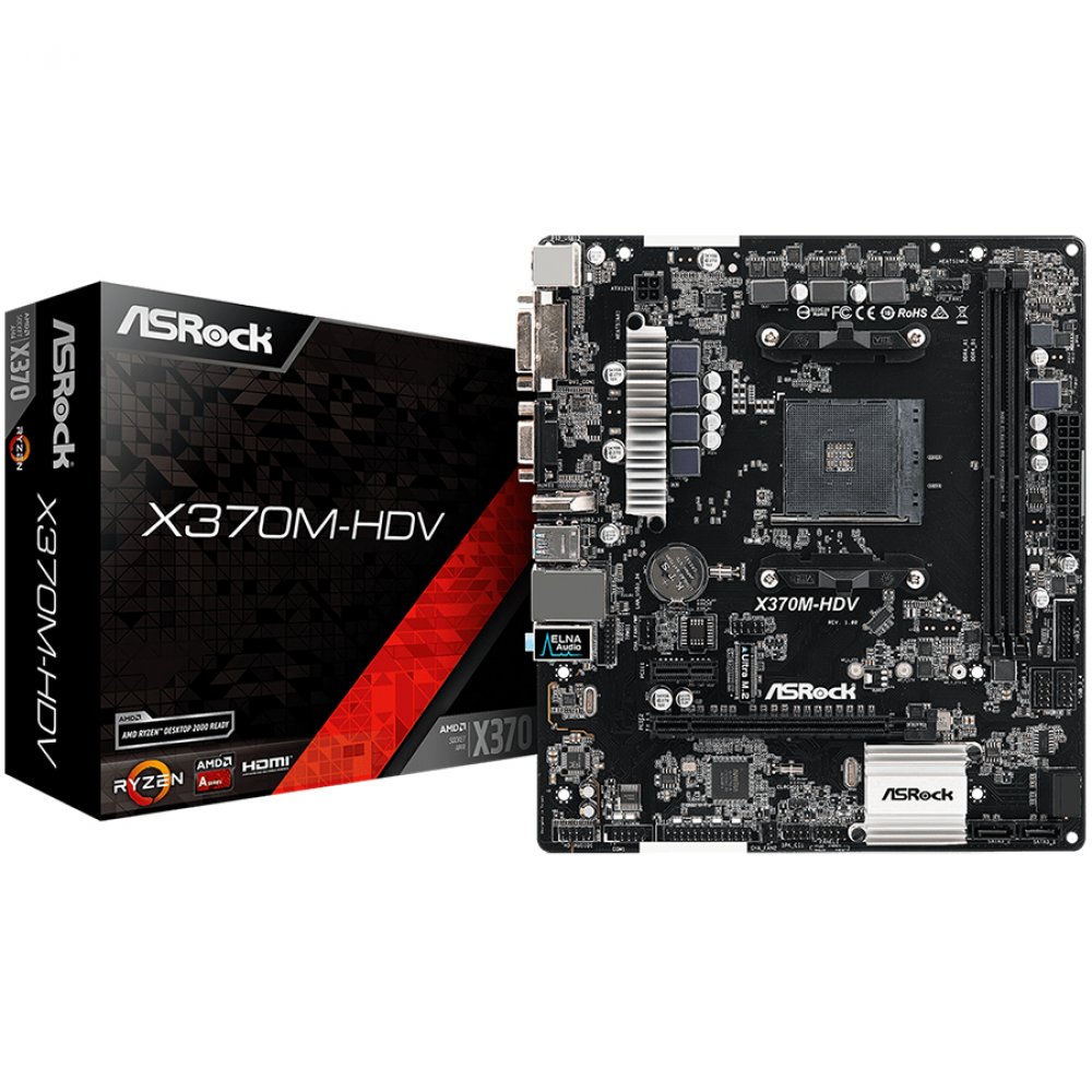 ASROCK X370-HDV AMD AM4 2xDDR4, 1xPCIe x16, 1xPCIe x1, HDMI, DVI-D, D-Sub, 7.1 Audio, 4 SATA3, 1 Ultra M.2 (PCIe Gen3 x4 & SATA3) 6 x USB 3.1 Gen1 (2 Front, 4 Rear), GLAN, 1xLPT (Header), 1xCOM (Header), Micro ATX