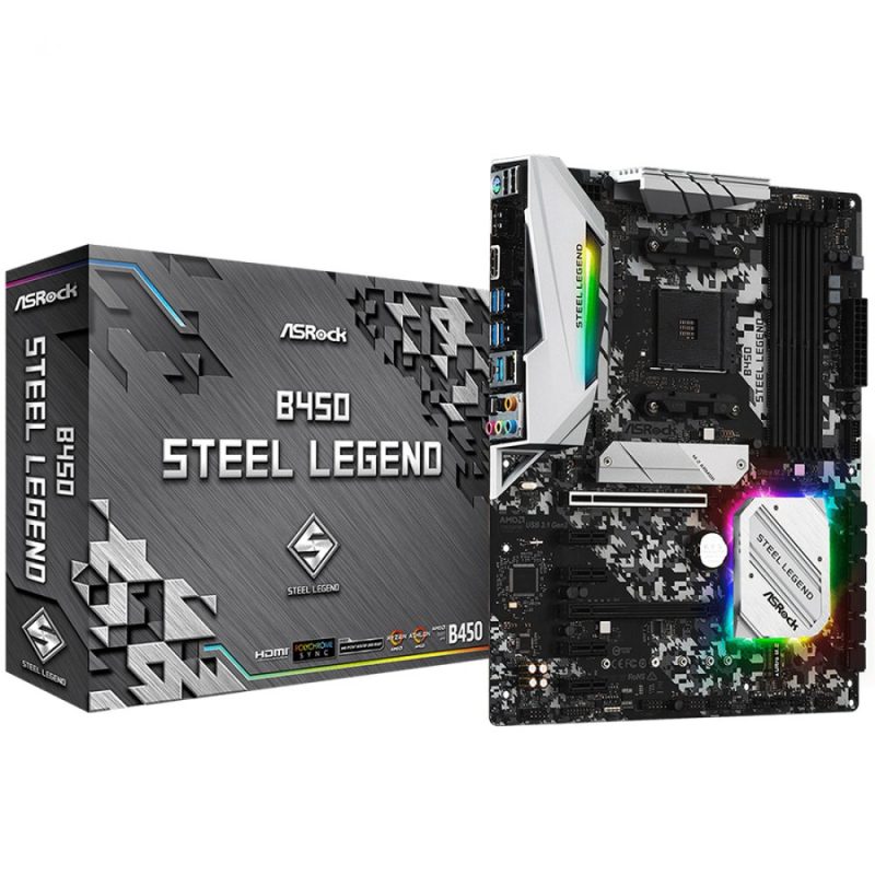 ASROCK Main Board Desktop B450 STEEL LEGEND (AM4, 4xDDR4, HDMI/DP ,2xPCIe x16,4xPCIe x1, 2xM.2, 6 SATA3, USB 3.1,Type-C 1xCOM Port Header, 1 x PS/2) ATX retail