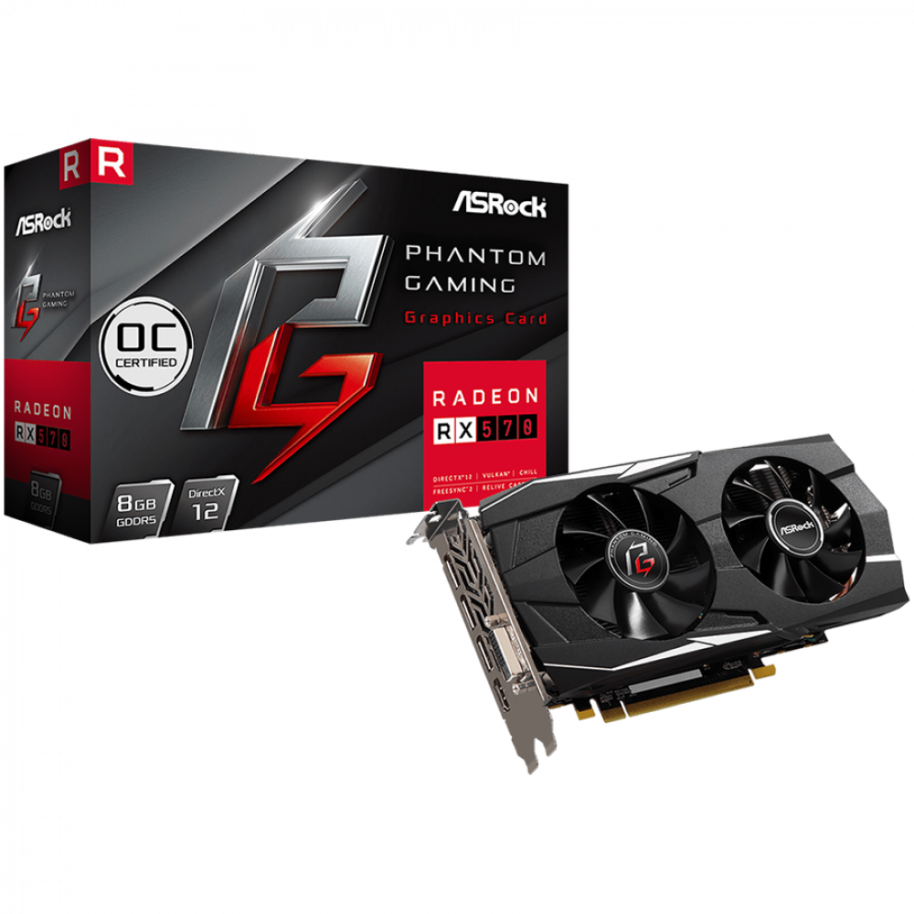ASROCK Video Card AMD PHANTOM GAMING D RADEON RX 570 8G OC GDDR5 256bit HDMI /Dual DVI-D / 3 x DP Retail