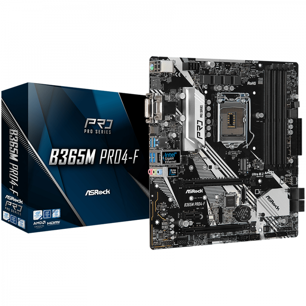 ASROCK Main Board Desktop B365 (S1151, 4xDDR4,2xPCIe x16,1xPCI Ex1, 6 SATA3 ,1x Ultra M.2, M.2 socket, GLAN,VGA,DVI,HDMI,USB 3.1) mATX retail
