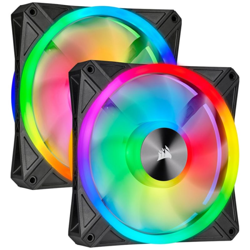 Corsair QL Series, QL140 RGB, 140mm RGB LED Fan, Dual Pack with Lighting Node CORE