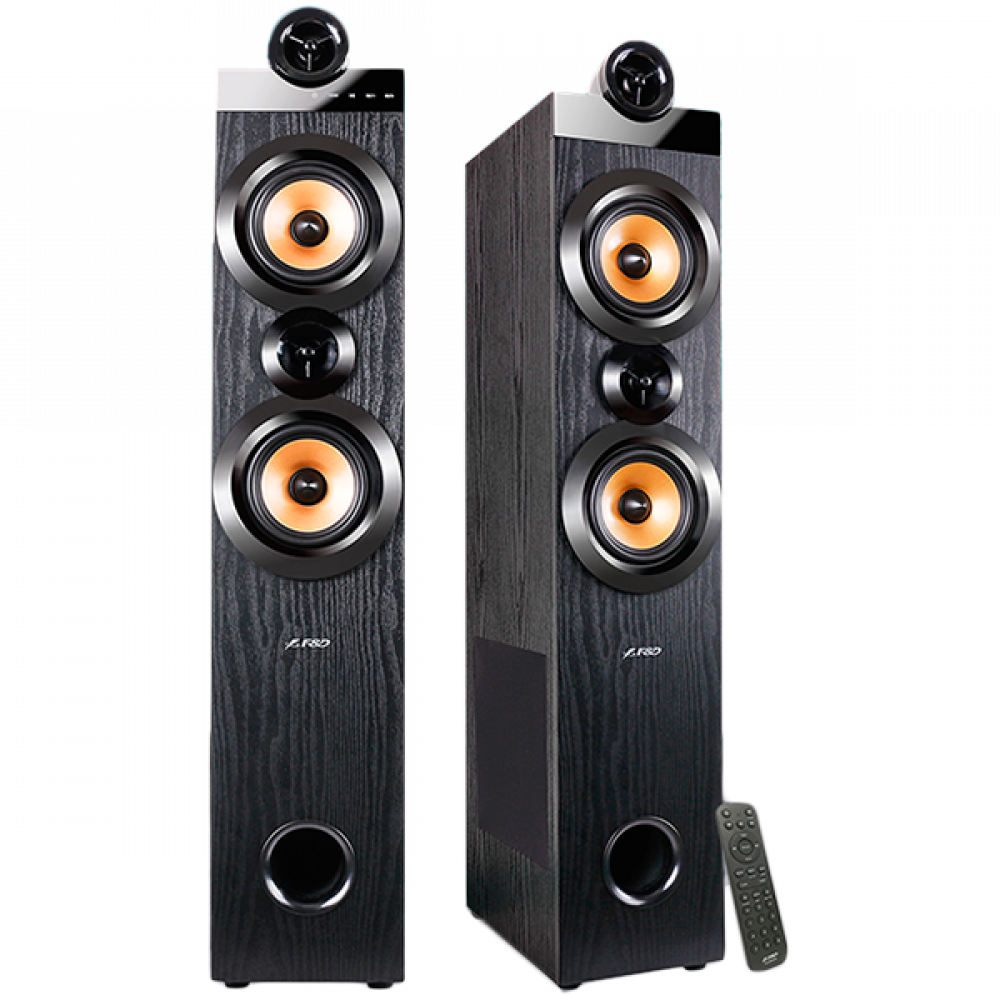 F&D T-70X 2.0 Floorstanding Speakers, 160W RMS (80Wx2), 1'' Tweeter + 5.25'' Speaker + 8'' Subwoofer for each channel, BT 5.0/HDMI(ARC)/Optical/Coaxial/AUX/USB/FM/Karaoke function/ LED Display/Remote control/Microphone included/Wooden/Black
