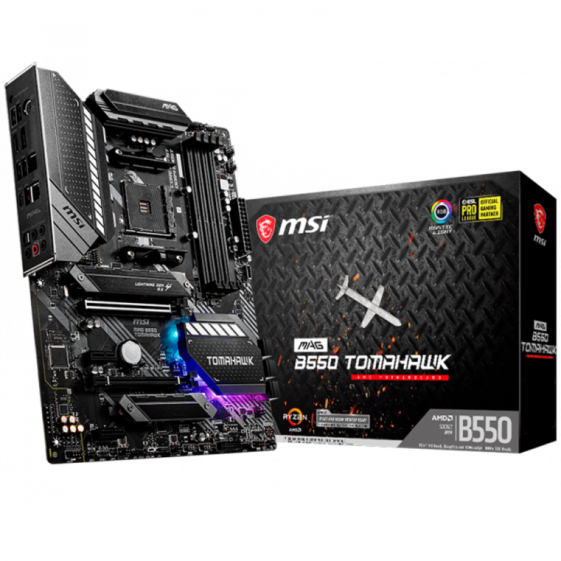 MSI MAG B550 TOMAHAWK,ATX,Socket AM4,AMD B550 Chipset,4 DIMMs, Dual Channel DDR4 up to 5100+(OC)MHz,1x PCIe 4.0/ 3.0 x16 slot,2x M.2 slots,2xUSB 3.2 Gen 2 (1x Type-C),2xUSB 3.2 Gen 1,2xUSB 2.0,1x HDMI,1x DP,2.5G+1G LAN,7.1 Audio,3y warranty