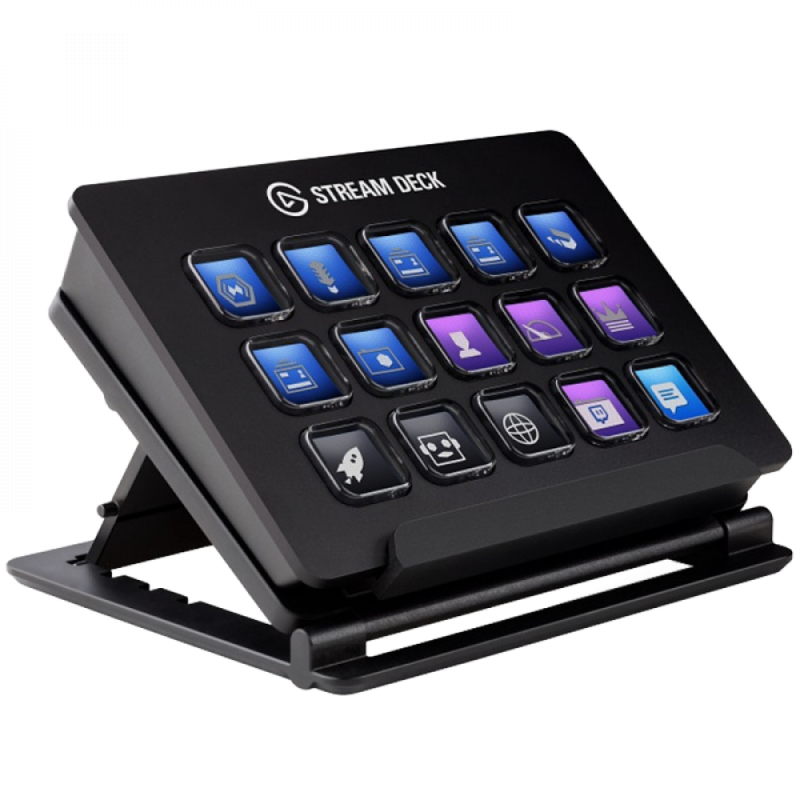 Elgato Stream Deck, 15 LCD keys, One-touch tactile operation, Elgato Game Capture, OBS, Twitch, Twitter, TipeeeStream, XSplit, YouTube, Mixer, and more, Automated alerts, Onscreen Antics w/ GIFs & others, Unique Key Configurations, Automated Plugins