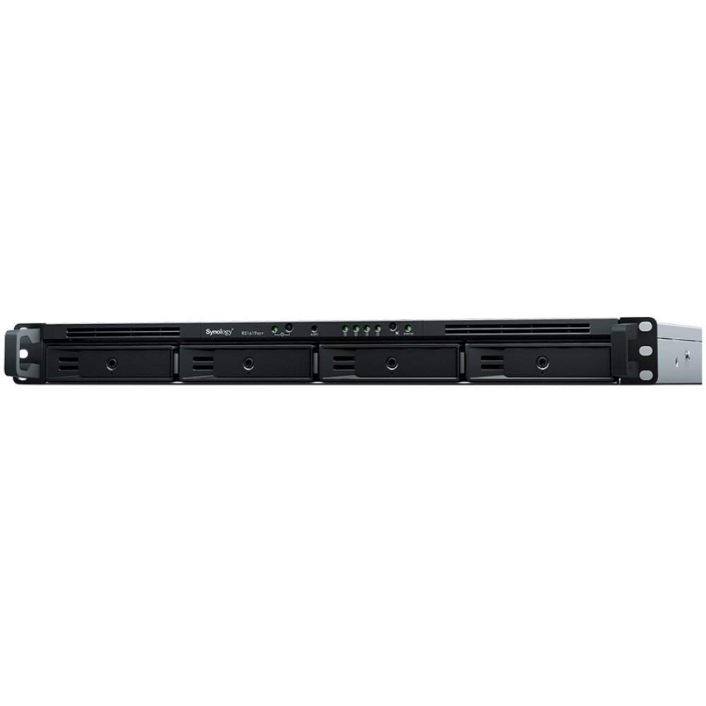 Synology RackStation RS1619xs+,1U, Intel Xeon D-1527; 4C 2.2/2.7 (turbo) GHz; 8 GB DDR4 ECC UDIMM, 4x mem. slots, up to 64GB; 4 x drive bays (HS); 2x M.2 Drive Slots; 4x RJ-45 1GbE LAN Port; USB 3.0; Exp.port; PCIe Gen3x8 Slot; PSU HS; 5yr warranty