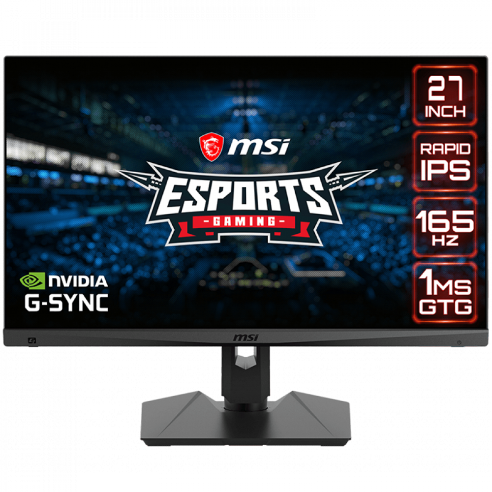 MSI Optix MAG274QRF Gaming Monitor, 27" 165Hz, WQHD (2560 x 1440) 16:9, Rapid IPS Anti-glare, 1ms (GTG), 300nits, 1000:1, 178°/178°, HDR, G-sync Compatible, 1x DP, 2x HDMI, 1x Type-C, 2x USB 2.0 Type A, 1x Earphone out, Adjustable Stand, 3Y Warranty