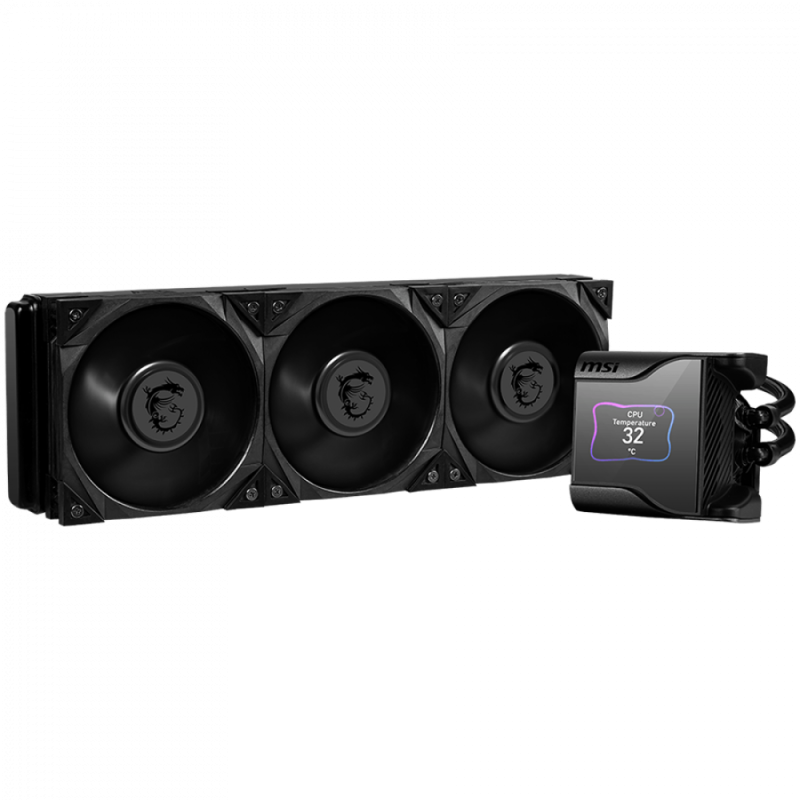 MSI MEG CORELIQUID S360, 2.4” Customizable IPS Display, 3x MEG SILENT GALE P12 2000rpm PWM Fans, VRM Fan, Intel LGA 115x/1200/1700/2011/2066, AMD AM5/AM4/AM3+/AM3/AM2+/AM2/FM2+/FM2/FM1/TR4/sTRX4/SP3, 5Y Warranty