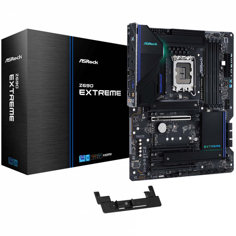 ASROCK Main Board Desktop Z690 Extreme (S1700, Z690, 4x DDR4, 3x PCIe x16, 1x PCIe x1, 8x SATA3 6.0Gb/s, 1x m.2 PCIe Gen4x4, 1x PCIe Gen3x4, RAID 0,1,5,10, 10x USB 3.2, 2x RG-45 2.5G Lan, HDMI, DP, SPDIF, ATX, Retail