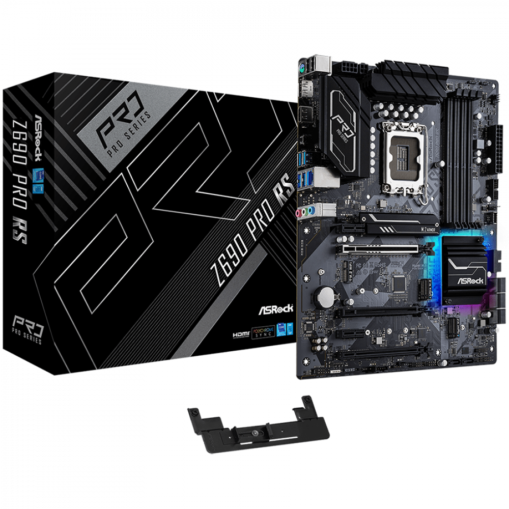 ASROCK Main Board Desktop Z690 PRO RS (S1700, Z690, 4x DDR4, 3x PCIe x16, 2x PCIe x1, 8x SATA3 6.0Gb/s, 2x m.2 PCIe Gen4x4, RAID 0,1,5,10, 9x USB 3.2, 1x RJ-45 2.5G Lan, HDMI, DP, ATX, Retail
