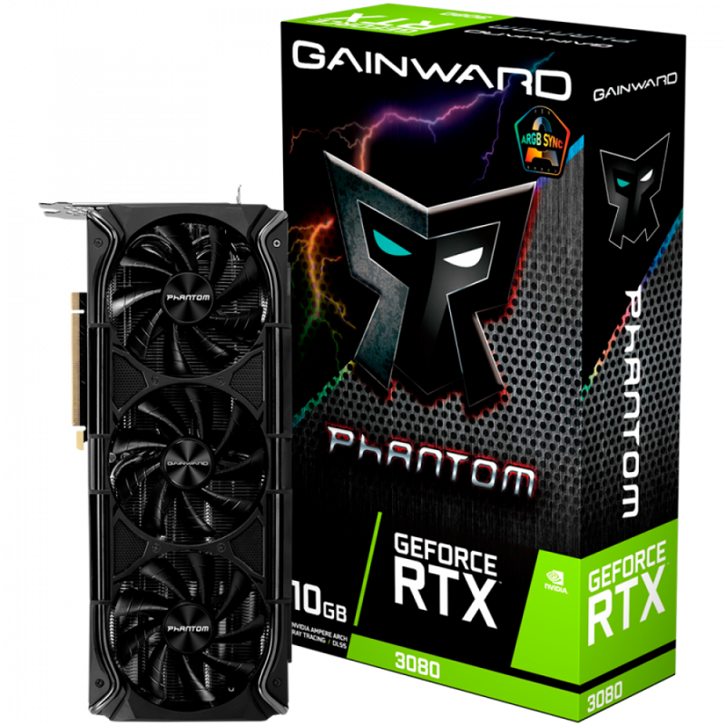 Gainward GeForce RTX 3080 Phantom+ 10GB, 320 bit, PCI-Express Gen4 x16, 3x DP, 1x HDMI, 8 pin pwr connector, NED3080U19IA-1020M