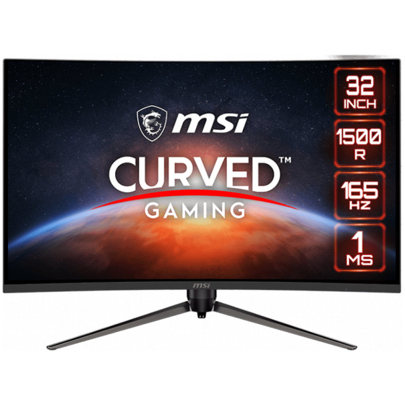 MSI Optix AG321CR Curved Gaming Monitor, 31.5" 165Hz, FHD (1920x1080), VA Anti-glare, 1ms, 250nit, 4000:1, 178°/178°, 1500R Curve, FreeSync Premium, Mystic Light, 1x DP, 2x HDMI, 1x Earphone out, Adjustable stand, 3Y Warranty