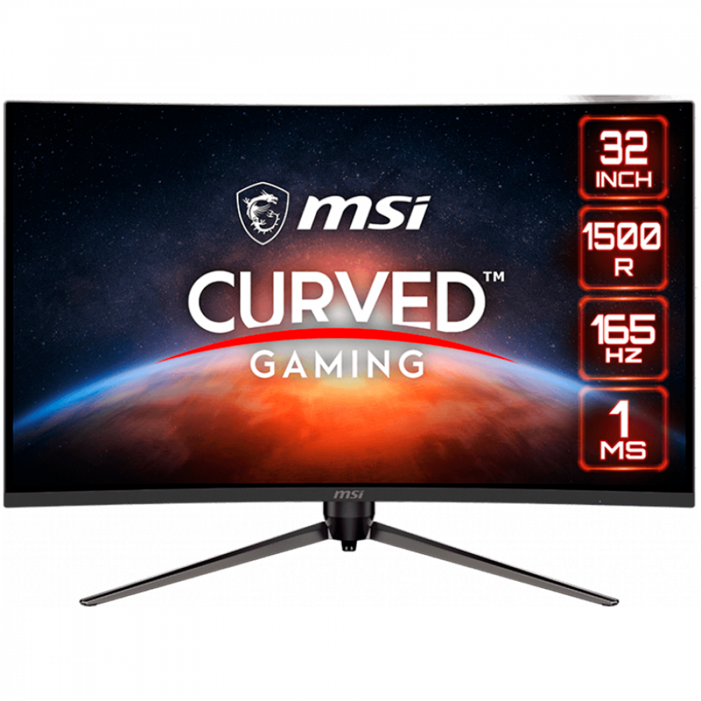 MSI OPTIX AG321CQR Curved Gaming Monitor 31.5" 165Hz, WQHD (2560x1440) 16:9, VA Anti-Glare, 1ms, 250nits, 3000:1, 178°/178°, 1500R Curve, FreeSync Premium, 1xHDMI 2.0, 1xDP, 1xUSB 2.0, 1x Earphone out, Adjustable Stand, 3Y