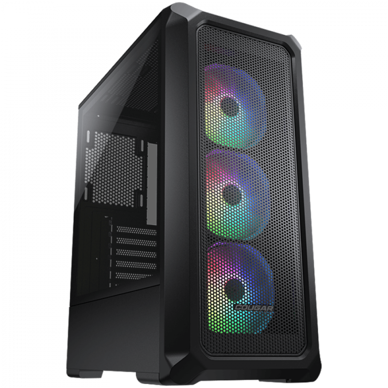 COUGAR Archon 2 Mesh RGB (Black), Mid Tower, 3x 120 ARGB Fans, RGB Button, 3mm Tempered Glass, Mini ITX / Micro ATX / ATX, USB 3.0 x 2, USB 2.0 x 1, Mic x 1 / Audio x 1