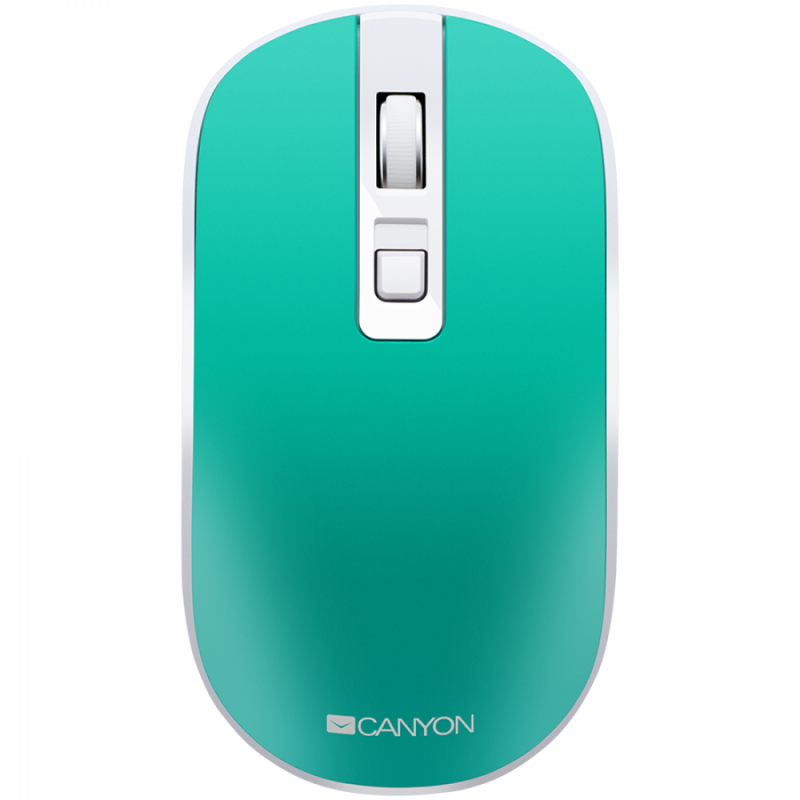 CANYON MW-18, 2.4GHz Wireless Rechargeable Mouse with Pixart sensor, 4keys, Silent switch for right/left keys,Add NTC DPI: 800/1200/1600, Max. usage 50 hours for one time full charged, 300mAh Li-poly battery,, Aquamarine, cable length 0.56m, 116.4*63.3*32.3mm, 0.