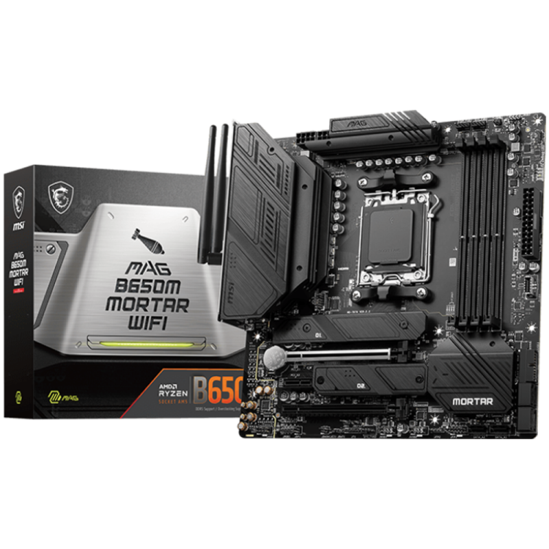 MSI MAG B650M MORTAR WIFI, mATX, Socket AM5, DDR5 6400(OC)MHz, 2x PCIe x16 slots, 2x M.2 slots, 1x HDMI, 1x DP, 1x USB 3.2 Gen2x2, 3x USB 3.2 Gen 2, 4x USB 2.0 ports, Type-C, 7.1 HD Audio, 2.5Gbps LAN