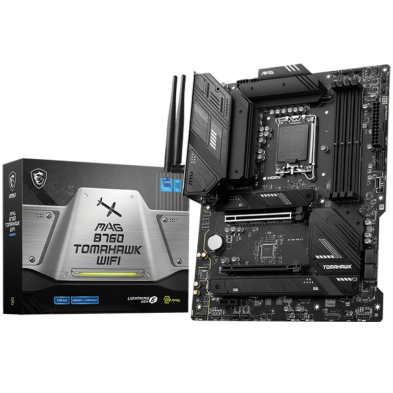 MSI MAG B760 TOMAHAWK WIFI, ATX, Socket 1700, Dual Channel DDR5 7000+(OC)MHz, 2x PCIe x16 slots, 3x M.2 slots, 1x HDMI, 1x DP, 1x USB 3.2 Gen 2x2 Type-C, 4x USB 3.2 Gen 2, 4x USB 2.0, 7.1 HD Audio, 2.5Gbps LAN, WI-FI 6E, BT, 3Y