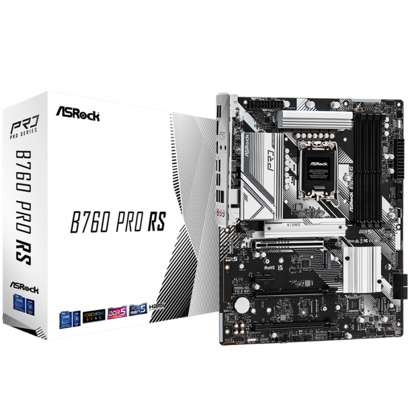 ASROCK MB Desktop B760 Pro RS (S1700, 4x DDR5, 1x PCIe 5.0 x16, 1x PCIe 4.0 x16, 1x PCIe 3.0 x16, 1x PCIe 3.0 x1, 2x Hyper M.2 PCIe Gen4x4, 1x M.2 PCIe Gen 4x2, 4x SATA3, 2x USB-C, 6x USB 3.2, 4x USB 2.0, 1xRJ-45 2.5GB, 1x HDMI, 1x DP, ATX