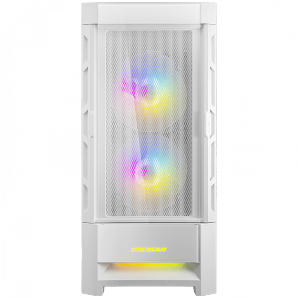 COUGAR DUOFACE RGB (White), Mid Tower, Tempered Glass + Mesh Front Panels, 3x 140 ARGB Fans, RGB Button, 4mm Tempered Glass, Mini ITX / Micro ATX / ATX, USB 3.0 x 2, USB 2.0 x 1, Mic + Audio x 1