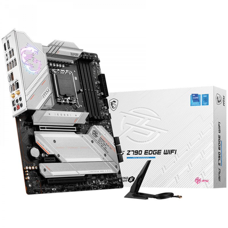 MSI MPG Z790 EDGE WIFI , ATX, LGA 1700, Dual Channel 4xDDR5 7299+(OC)MHz, 2x PCIe x16 slots, 5x M.2 slots, 1x HDMI, 1x DP, 1x USB 3.2 Gen 2x2, 4x USB 3.2 Gen 2, 4x USB 2.0, Type-C, 7.1 HD Audio, 2.5Gbps LAN, WI-FI 6E, BT, 3Y