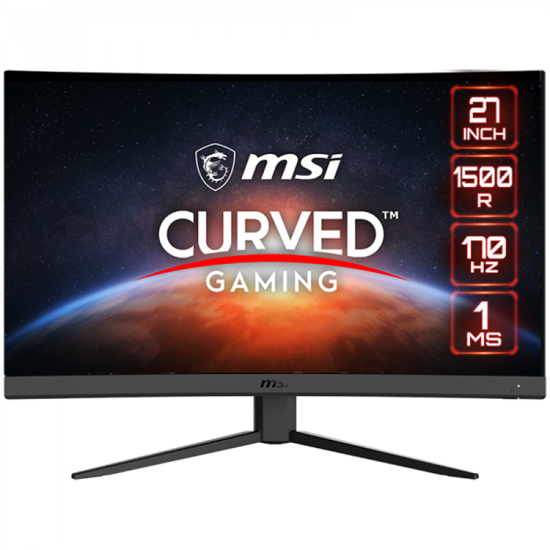 MSI G27CQ4 E2 Curved Gaming Monitor, 27" 170Hz, WQHD (2560 x 1440) 16:9, VA Anti-glare, 1ms, 250nits, 3000:1, 178°/178°, 1500R Curve, Freesync, Adjustable Stand, 1x DP, HDMI, 3Y Warranty