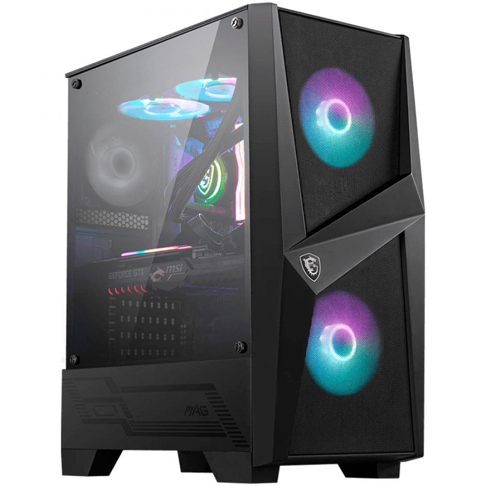 MSI MAG FORGE 100R, Mid-Tower, ATX/Micro-ATX/Mini-ITX, 2x USB 3.2 Gen 1 Type-A, 1x Audio/1x Mic, ARGB Hub, RGB Button, 3x 120mm Fans (2x ARGB), Mesh Front Panel, Tempered Glass +4 RGB strips