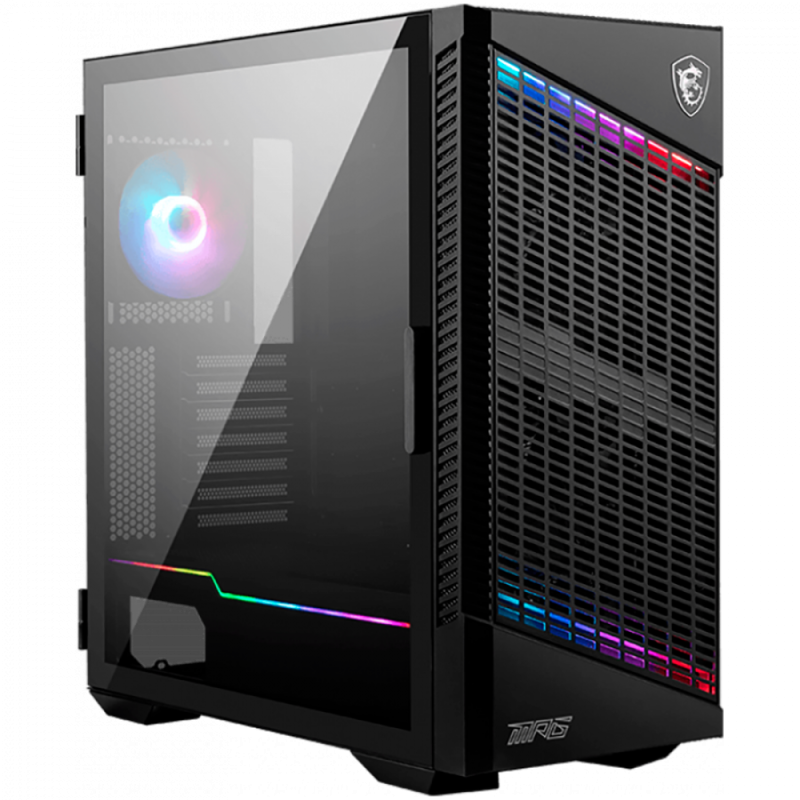 MSI MPG VELOX 100P AIRFLOW, Mid-Tower, ATX/Micro-ATX/Mini-ITX, 2x USB 3.2 Gen 1 Type-A, 1x USB 3.2 Gen 2x2 Type-C, 1xAudio/1xMic, 4x 120mm Fans (1x ARGB), ARGB Hub, Mesh Front Panel, Vertical GPU Bracket (No Riser Cable Included), Temp Glass +4RGB st