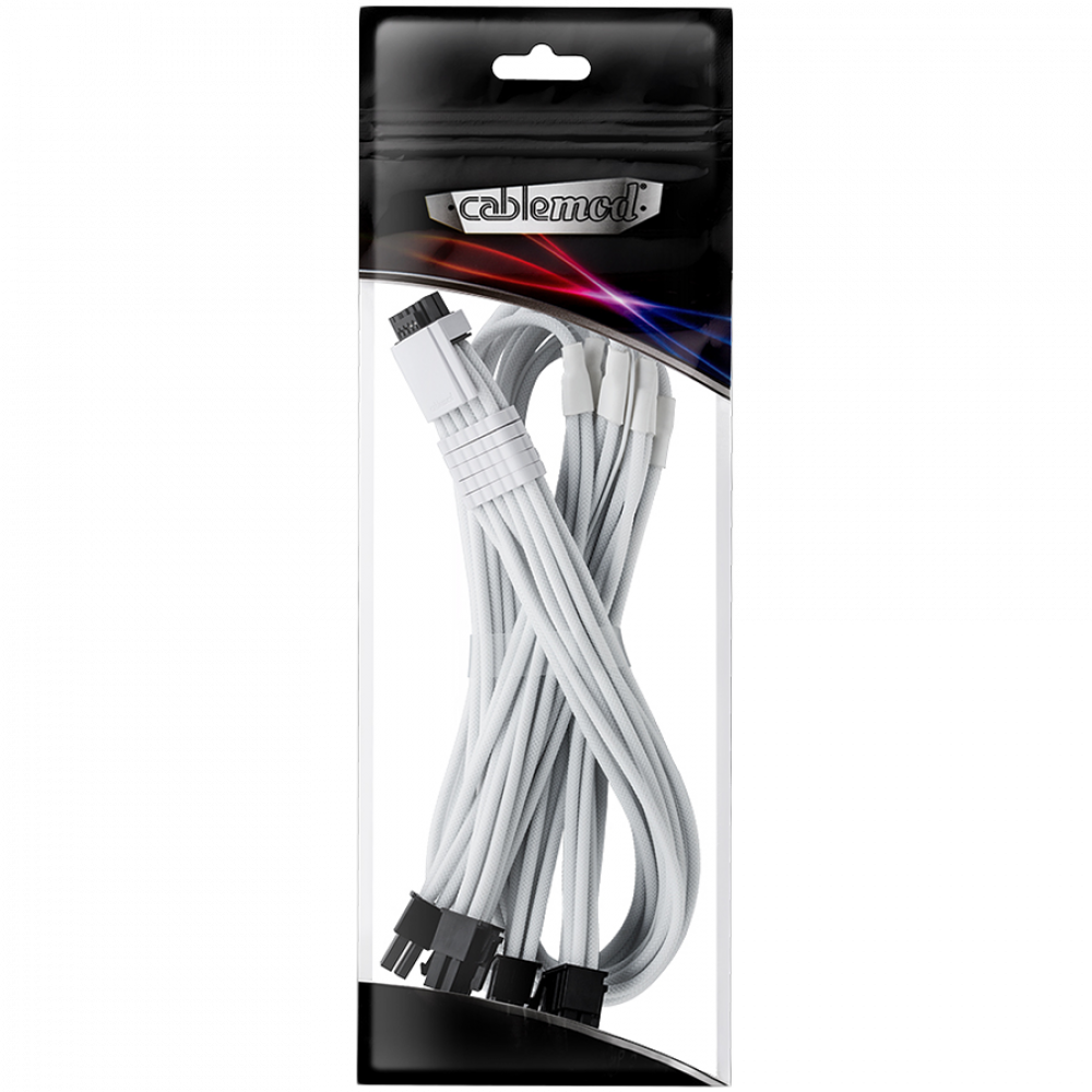 CableMod E-Series Pro ModMesh Sleeved 12VHPWR PCI-e Cable for Super Flower Leadex Platinum / Platinum SE / Titanium / V Gold Pro / V Platinum Pro, EVGA G7 / G6 / G5 / G3 / G2 / P2 / T2 (White, Nvidia 4000 series, 16-pin to Quad 8-pin, 60cm)