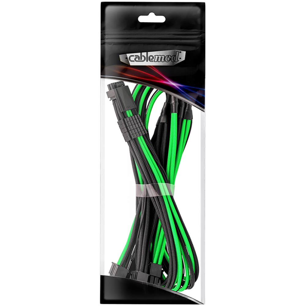 CableMod E-Series Pro ModMesh Sleeved 12VHPWR PCI-e Cable for Super Flower Leadex Platinum / Platinum SE / Titanium / V Gold Pro / V Platinum Pro, EVGA G7 / G6 / G5 / G3 / G2 / P2 / T2 (Black + Light Green, Nvidia 4000 series, 16-pin to Quad 8-pin, 60cm)